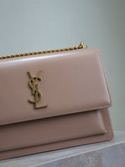 YSL 25S SUNSET BAG 22 IN WARM TAUPE PINK CALFSKIN GOLD HARDWARE