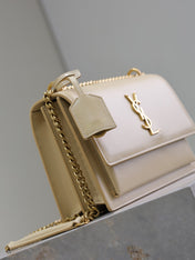 YSL 25S SUNSET BAG 22 IN NUDE CALFSKIN GOLD HARDWARE