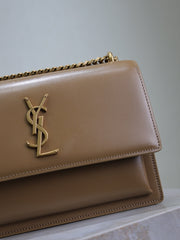 YSL 25S SUNSET BAG 22 IN BROWN CALFSKIN GOLD HARDWARE
