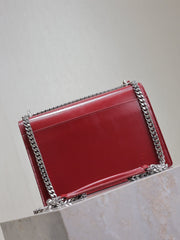 YSL 25S SUNSET BAG 22 IN CRIMSON RED CALFSKIN SILVER HARDWARE