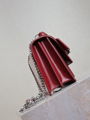 YSL 25S SUNSET BAG 22 IN CRIMSON RED CALFSKIN SILVER HARDWARE