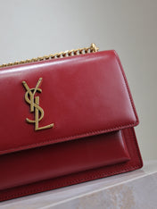 YSL 25S SUNSET BAG 22 IN CRIMSON RED CALFSKIN GOLD HARDWARE