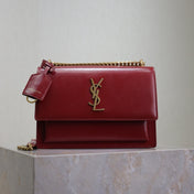 YSL 25S SUNSET BAG 22 IN CRIMSON RED CALFSKIN GOLD HARDWARE