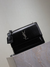YSL 25S SUNSET BAG 22 IN BLACK CALFSKIN SILVER HARDWARE
