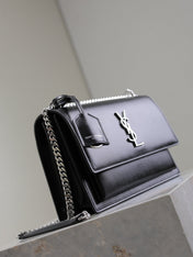 YSL 25S SUNSET BAG 22 IN BLACK CALFSKIN SILVER HARDWARE