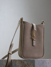 LE 5 À 7 HOBO MINI BAG 18 IN LIGHT BROWN SUEDE COPPER HARDWARE