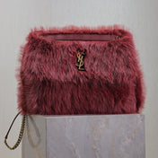 NIKI LARGE 32 IN CURRANT RED RABBIT FUR GOLD HARDWARE
