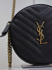 VINYLE SMALL ROUND BAG 17 IN BLACK CAVIAR LEATHER GOLD HARDWARE