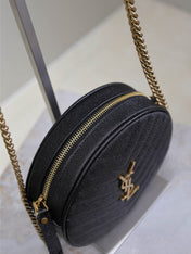 VINYLE SMALL ROUND BAG 17 IN BLACK CAVIAR LEATHER GOLD HARDWARE