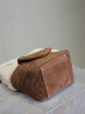 JOE MINI BUCKET BAG 19 IN WHITE SHEARLING AND BROWN SUEDE