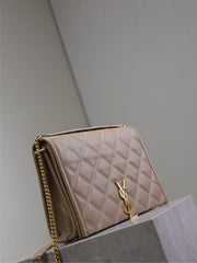 BECKY 25 IN MEDIUM BROWN QUILTED LAMBSKIN GOLD HARDWARE