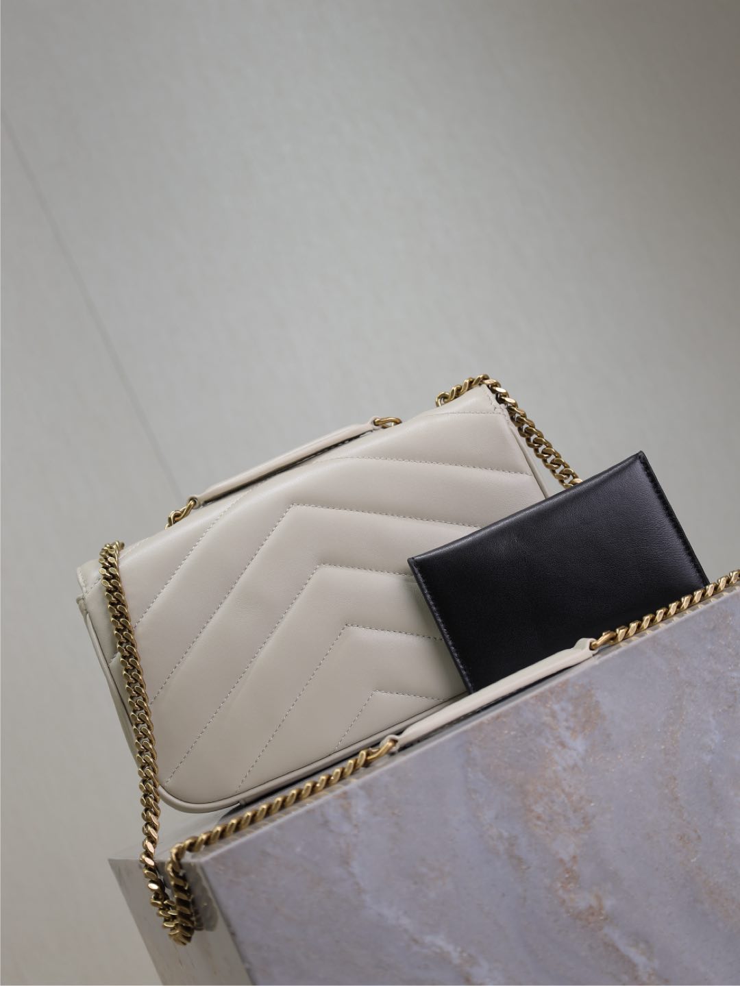 LOULOU SMALL 24 IN WHITE SHEEPSKIN GOLD HARDWARE