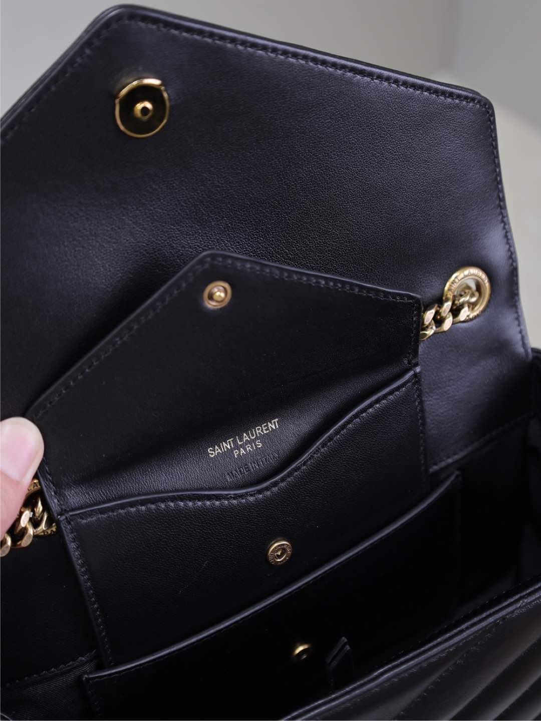 LOULOU SMALL 24 IN BLACK SHEEPSKIN GOLD HARDWARE