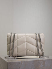 YSL 25S LOULOU PUFFER MINI 23 IN SMOKEY TAUPE CALFSKIN SILVER HARDWRE