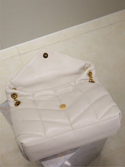 YSL 25S LOULOU PUFFER GM 35 IN BLANC VINTAGE CALFSKIN GOLD HARDWRE