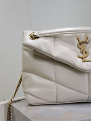 YSL 25S LOULOU PUFFER MM 29 IN BLANC VINTAGE CALFSKIN GOLD HARDWRE