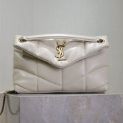 YSL 25S LOULOU PUFFER MM 29 IN BLANC VINTAGE CALFSKIN GOLD HARDWRE