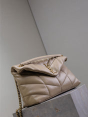 YSL 25S LOULOU PUFFER GM 35 IN BROWN CALFSKIN GOLD HARDWARE