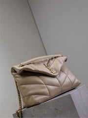 YSL 25S LOULOU PUFFER GM 35 IN BROWN CALFSKIN GOLD HARDWARE
