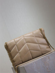 YSL 25S LOULOU PUFFER GM 35 IN BROWN CALFSKIN GOLD HARDWRE