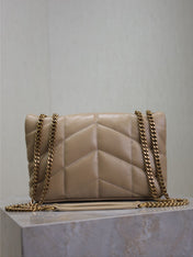 YSL 25S LOULOU PUFFER MINI 23 IN BROWN CALFSKIN GOLD HARDWARE