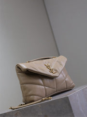 YSL 25S LOULOU PUFFER MINI 23 IN BROWN CALFSKIN GOLD HARDWRE