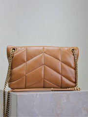 YSL 25S LOULOU PUFFER MM 29 IN CARAMEL CALFSKIN GOLD HARDWRE