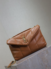 YSL 25S LOULOU PUFFER MINI 23 IN CARAMEL CALFSKIN GOLD HARDWARE