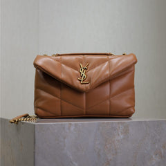 YSL 25S LOULOU PUFFER MINI 23 IN CARAMEL CALFSKIN GOLD HARDWARE