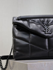 YSL 25S LOULOU PUFFER GM 35 IN BLACK CALFSKIN BLACK HARDWRE