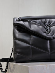 YSL 25S LOULOU PUFFER GM 35 IN BLACK CALFSKIN BLACK HARDWARE