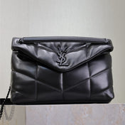 YSL 25S LOULOU PUFFER GM 35 IN BLACK CALFSKIN BLACK HARDWRE