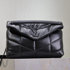 YSL 25S LOULOU PUFFER GM 35 IN BLACK CALFSKIN BLACK HARDWARE