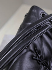 YSL 25S LOULOU PUFFER MM 29 IN BLACK CALFSKIN BLACK HARDWARE