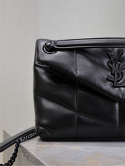 YSL 25S LOULOU PUFFER MM 29 IN BLACK CALFSKIN BLACK HARDWRE