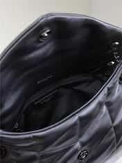 YSL 25S LOULOU PUFFER MM 29 IN BLACK CALFSKIN BLACK HARDWARE