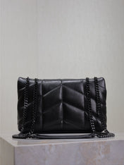 YSL 25S LOULOU PUFFER MINI 23 IN BLACK CALFSKIN BLACK HARDWARE