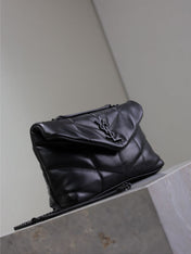 YSL 25S LOULOU PUFFER MINI 23 IN BLACK CALFSKIN BLACK HARDWARE