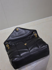 YSL 25S LOULOU PUFFER GM 35 IN BLACK CALFSKIN GOLD HARDWARE