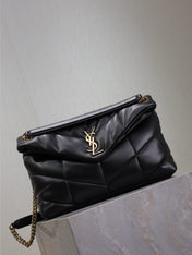 YSL 25S LOULOU PUFFER GM 35 IN BLACK CALFSKIN GOLD HARDWRE