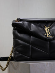 YSL 25S LOULOU PUFFER GM 35 IN BLACK CALFSKIN GOLD HARDWARE
