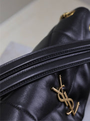 YSL 25S LOULOU PUFFER MM 29 IN BLACK CALFSKIN GOLD HARDWRE