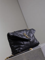 YSL 25S LOULOU PUFFER MINI 23 IN BLACK CALFSKIN GOLD HARDWARE