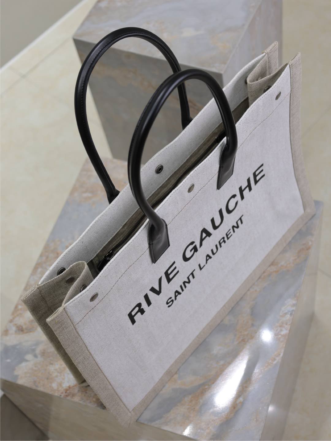 YSL 25S RIVE GAUCHE TOTE BAG 48 IN DUSTY GRAY CANVAS