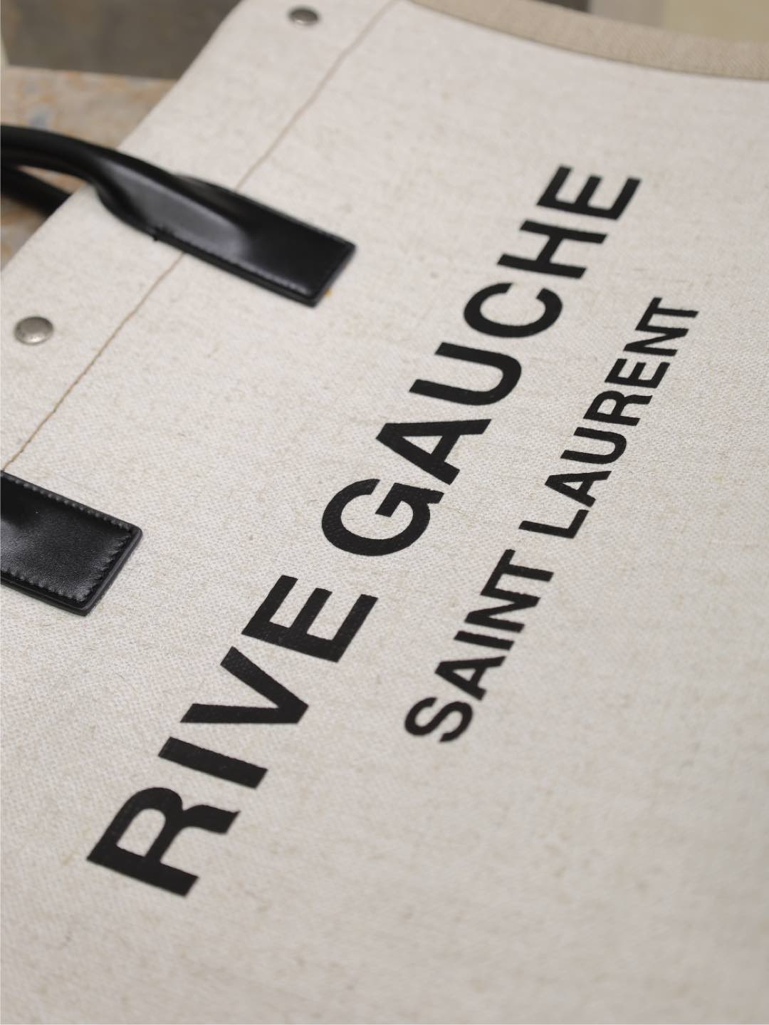 YSL 25S RIVE GAUCHE TOTE BAG 48 IN DUSTY GRAY CANVAS