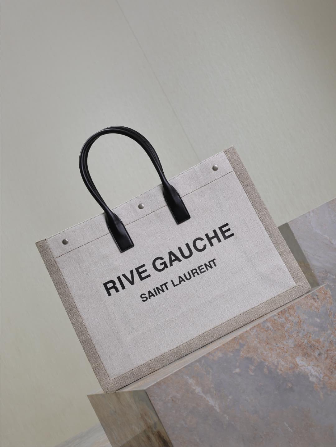 YSL 25S RIVE GAUCHE TOTE BAG 48 IN DUSTY GRAY CANVAS