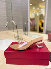 HIGH MULE 60MM IN CAMEL BEIGE SHEEPSKIN AND TRANSPARENT PVC