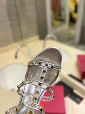 ROCKSTUD SANDAL WITH STRAP IN SILVER CALFSKIN 60 MM