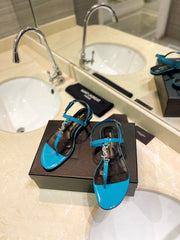 SL CASSANDRA SANDALS CERULEAN POLISHED CALFSKIN