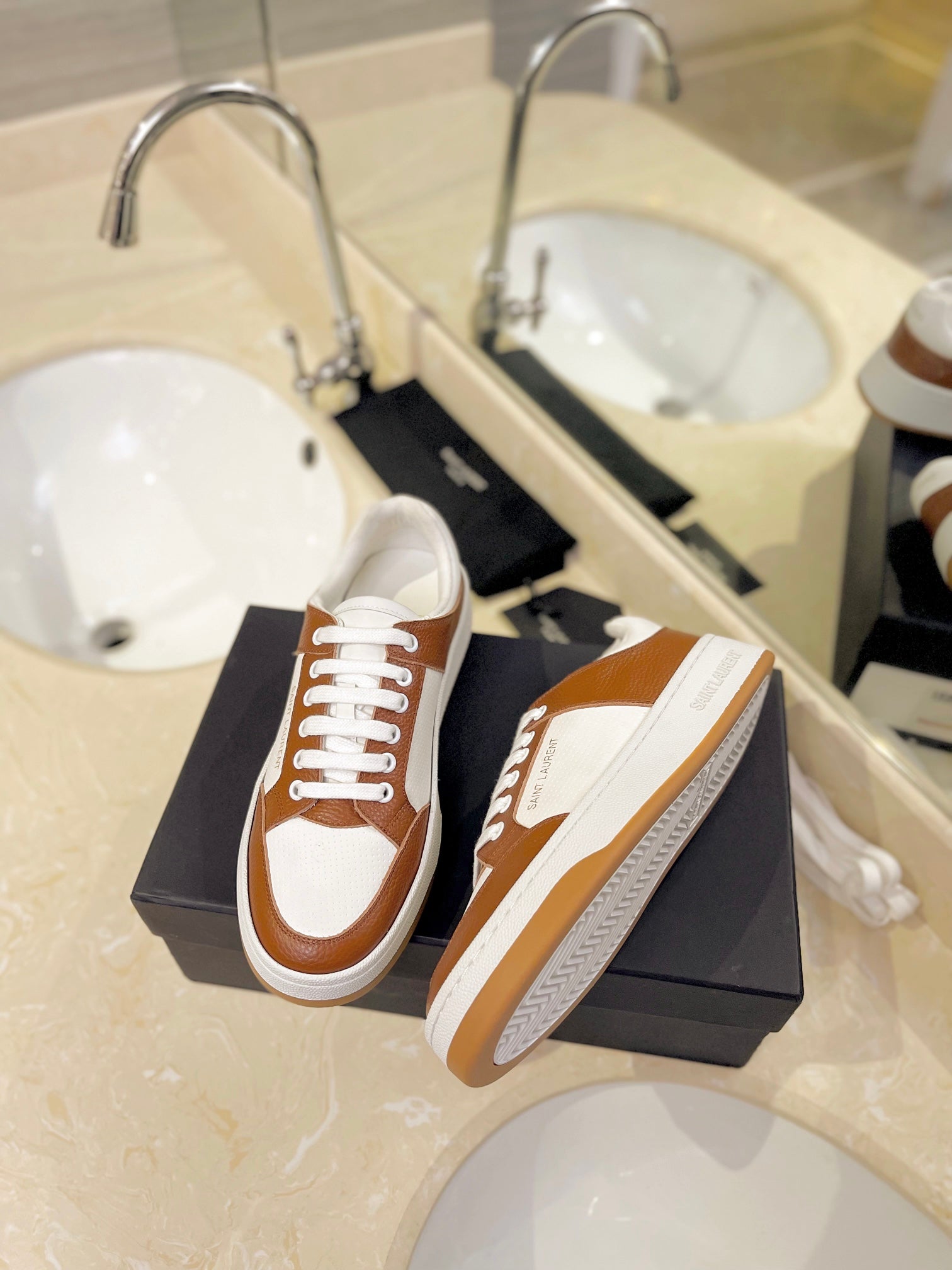 SL SL/61 SNEAKERS WHITE-BROWN CALFSKIN